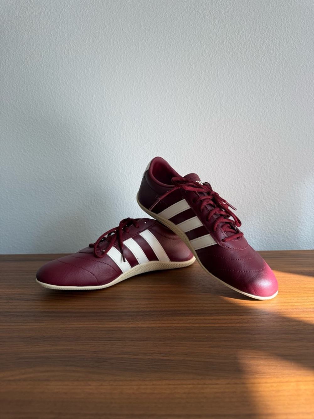 adidas Maroon Leather Sneakers with White Stripes - Picture 3 of 5